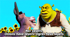 Shrek 'onions have layers' meme.